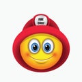 Cute firefighter, fireman, emoticon, wearing red helmet - emoji - vector illustration