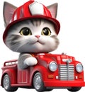 Cute Firefighter kitten character design. Ai-Generated.