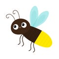 Cute firefly beetle bug. Insect animal. Cartoon kawaii funny smiling baby character. Brown color. Shining yellow light bulb.