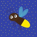 Cute firefly beetle bug. Insect animal. Cartoon kawaii funny smiling baby character. Brown color. Shining yellow light bulb.