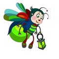 Cute firefly flying with a flashlight