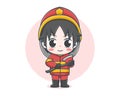 Cute fireman holding an axe cartoon illustration