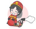 Cute fireman riding fire extinguisher cartoon illustration