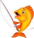 Cute fish cartoon holding fishing rod Royalty Free Stock Photo