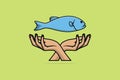 Cute Fish with Hands vector illustration.