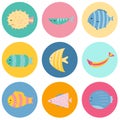 Cute fish icons in circles Royalty Free Stock Photo