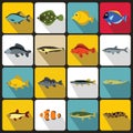 Cute fish icons set, flat style Royalty Free Stock Photo