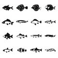 Cute fish icons set, simple style Royalty Free Stock Photo