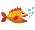 Cute fish mouth opened with bubbles. Fish on a white background. Vector Illustration.