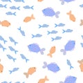 Cute fish sea or river creatures seamless pattern simple flat style doodle vector illustration Royalty Free Stock Photo