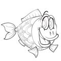 Cute fish sketch, horoscope, coloring book, cartoon illustration, isolated object on a white background, vector illustration Royalty Free Stock Photo