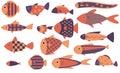Cute fish vector illustration set, flat style Royalty Free Stock Photo