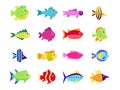 Cute fish vector illustration icons set