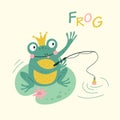 Cute fishing frog. Vector cartoon illustrations Royalty Free Stock Photo