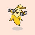 cute fitness banana fruit character vector logo icon