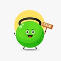 Cute fitness kettlebell character with sale sign