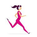 Cute fitness running girl with headphones. Vector illustration isolated on white background