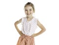 cute five year old caucasian girl posing isolated on white. Royalty Free Stock Photo