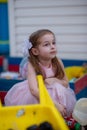 Cute five year old girl in a pink princess dress. portrait of a happy cute blonde girl 5 years old Royalty Free Stock Photo