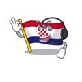 Cute flag croatia Scroll cartoon character design wearing headphone