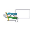 Cute flag uzbekistan Scroll cartoon character Thumbs up with board