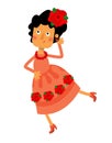 Cute flamenco dancer in cartoon style. Spanish girl in dress. Character for postcards, books, posters. Vector Royalty Free Stock Photo
