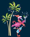 Cute Flamingo Christmas New Year illustration