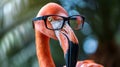 cute flamingo closeup with glasses. Generative Ai Royalty Free Stock Photo