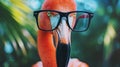 cute flamingo closeup with glasses. Generative Ai Royalty Free Stock Photo