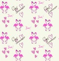 Flamingo couple pattern on white background