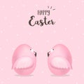 Cute Flamingo Easter egg Cartoon Character vectors with pastel pink. Kawaii Flamingos 3D style isolated on pink polka dot backgrou