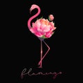 Cute flamingo with floral bouquet print