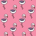 Cute flamingo seamless pattern with pink background