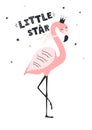 Cute flamingo with text little star. Royalty Free Stock Photo