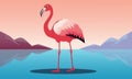 A Cute Flamingo Water Bird on Mountain in Sunrise or Sunset