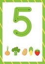 Cute flashcard how to write number five. Worksheet for kids. Royalty Free Stock Photo