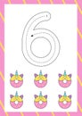 Cute flashcard how to write number six. Worksheet for kids. Royalty Free Stock Photo