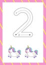 Cute flashcard how to write number two. Worksheet for kids. Royalty Free Stock Photo