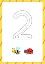 Cute flashcard how to write number 2. Worksheet for kids.