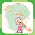 Cute flashcard with Islamic theme for children. Colorful Islamic education for kids.