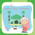 Cute flashcard with Islamic theme for children. Colorful Islamic education for kids.