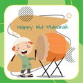 Cute flashcard with Islamic theme for children. Colorful Islamic education for kids.