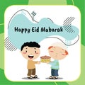 Cute flashcard with Islamic theme for children. Colorful Islamic education for kids.