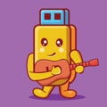 Cute flashdisk character mascot playing guitar isolated cartoon in flat style Royalty Free Stock Photo