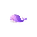 Purple whale. Underwater cachalot. Raster illustration in the flat cartoon style.