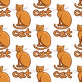 Cute flat cats vector seamless pattern with animals and inscription.