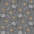 Cute flat cats. Vector seamless pattern with animals.