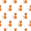 Cute flat cats. Vector seamless pattern with smile animals. Endless background with red cats