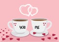 Cute couple cup with  smoky heart and heart elements on pink background for Valentine`s Day Royalty Free Stock Photo
