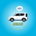 Cute flat design style travel SUV and Retro Classic typography